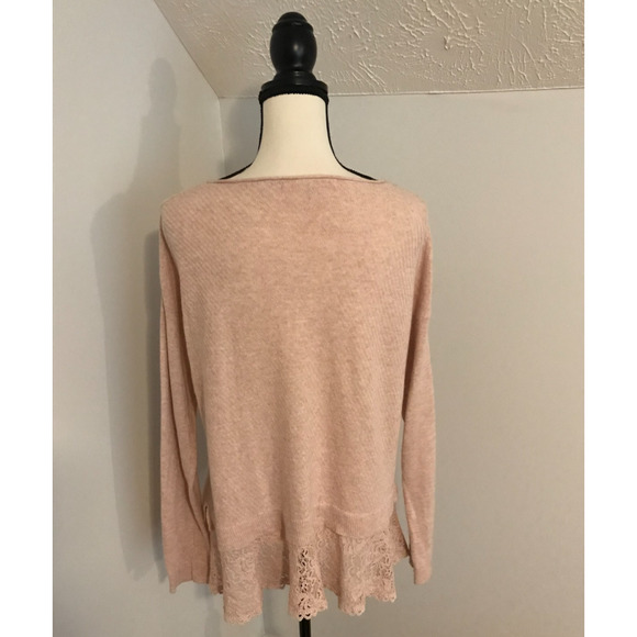 Anthropologie Knitted & Knotted Bloom Blush Pink Lace Pullover Sweater - Large - Picture 3 of 10